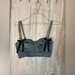 Pacsun, Women’s jean bralette/ crop top w/ black bows, Size S